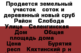 Продается земельный участок 8 соток и деревянный новый сруб › Район ­ Слобода › Улица ­ Селенгинская › Дом ­ 28 › Общая площадь дома ­ 72 › Цена ­ 570 000 - Бурятия респ., Кяхтинский р-н Недвижимость » Дома, коттеджи, дачи продажа   